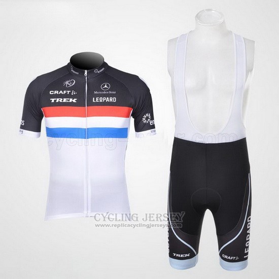 2011 Cycling Jersey Trek Leqpard Champion France Black and White Short Sleeve and Bib Short